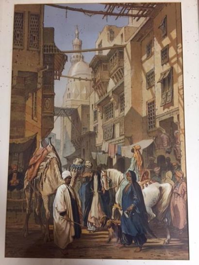 Amadéo PREZIOSI (1816-1882) 
Rue animée au Caire
Lithographie signée à gauche et...
