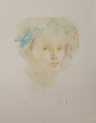 Leonor FINI (1907 - 1996) 
VISAGE. 34,5 x 30 cm.
Lithographie en couleurs, signée...