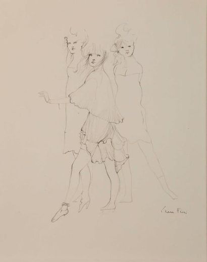 Léonor FINI (1907-1996) 
Trois jeunes filles
Plume et encre de chine.
Signée en bas...