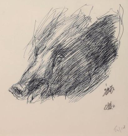 Pierre TAL-COAT (1905-1985) 
Hure de sanglier
Dessin au stylo, signé au crayon en...