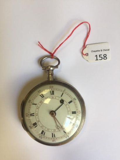 null Grande montre à verge en argent à quantième avec cadran bicolore, vers 1840.
Cadran...