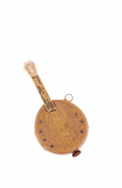 null Montre en or en forme d'une mandoline signée "Perret & Cie Genève N° 135718...