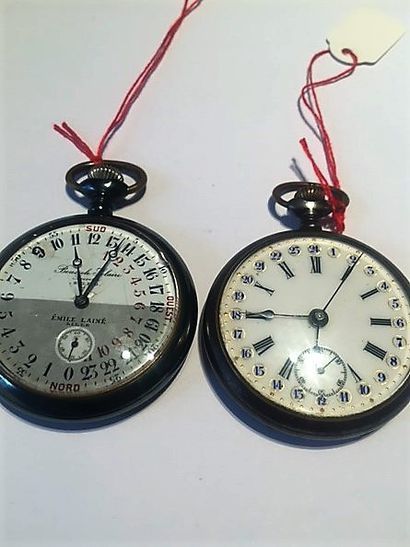null Deux montres à ancre en acier, début du XXe siècle, avec cadran à 24 heures...