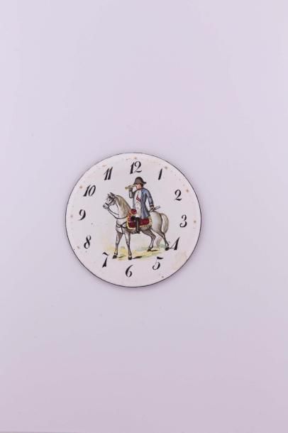 null Grand cadran de montre émaillé représentant Napoléon à cheval. D. 57mm