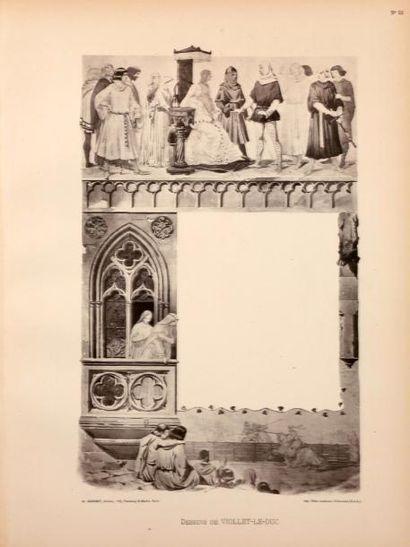 VIOLLET-LE-DUC Dessins inédits. Paris, Guérinet, [vers 1890]. 3 volumes petit in-folio,...