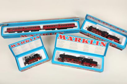 MARKLIN (avec boîtes) 4 locomotives - Loco et son tender, type 231 (noir et rouge),...