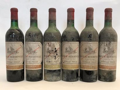 null 6 bouteilles CHÂTEAU BEYCHEVELLE 3éme GCC - St. Julien 1966 Etiquettes légèrement...