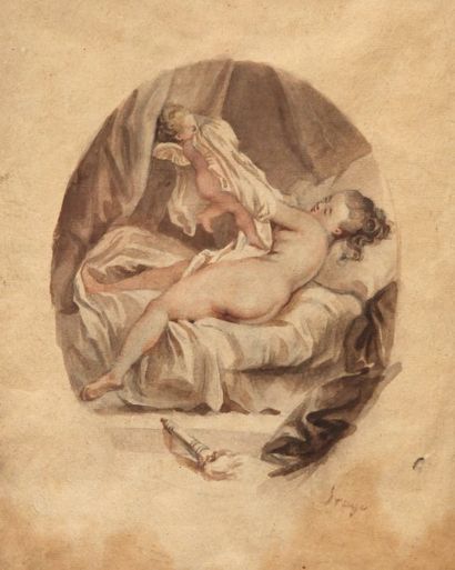 FRAGONARD Jean-Baptiste Honoré (d'après). 1732-1806 La Chemise enlevée. Crayon noir,...