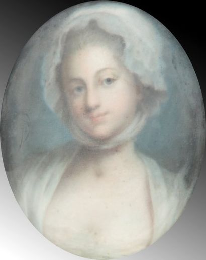 GREUZE Jean-Baptiste (suite de). 1725 - 1805 Jeune fille au bonnet de coton. Pastel...