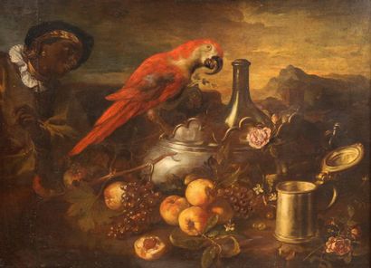 ECOLE ITALIENNE dernier quart du XVIIème siècle Nature morte aux raisins et pêches...