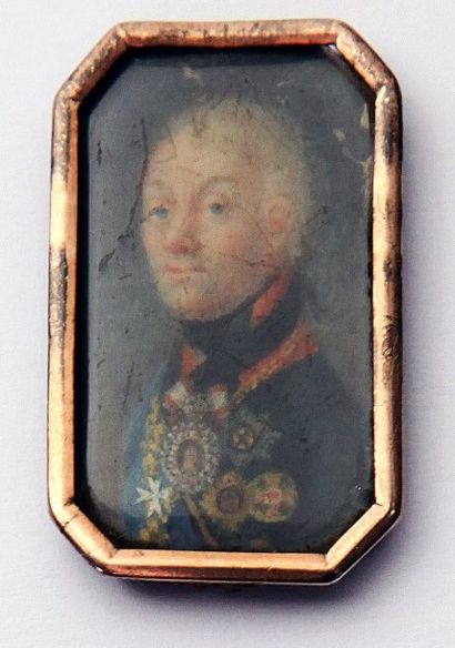 ECOLE RUSSE vers 1800 Portrait du Tsar Paul Ier en habit noir. Miniature rectangulaire...