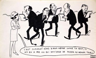 null Grand dessin de Jacques FAIZANT (1918-2006) sur nos hommes politiques. Une belle...