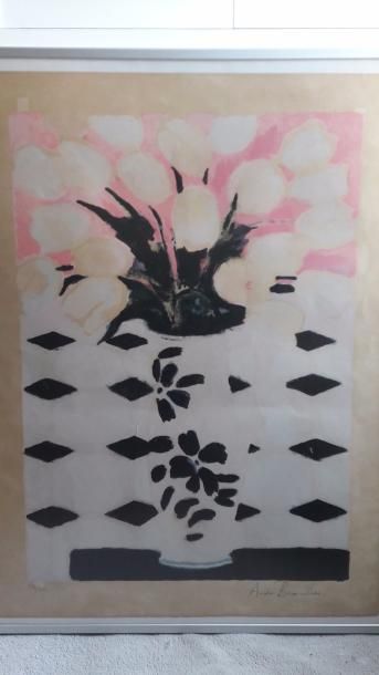 ANDRÉ BRASILIER (1929) Le vase de fleurs, lithographie en couleurs signée au crayon...