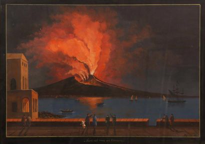 École italienne Deux vues du Vésuve en éruption
Gouaches sur papier.
48,5 x 68 c...