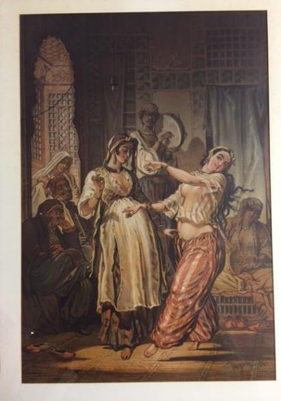 Amadéo PREZIOSI (1816-1882) Scène de vie au Caire, les danseuses orientales Lithographie...