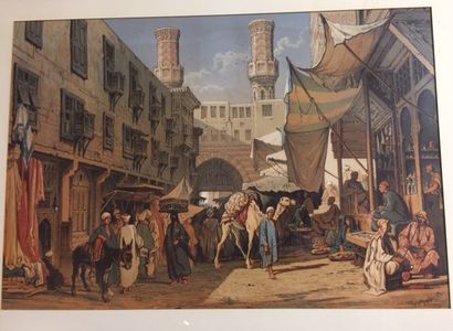 Amadéo PREZIOSI (1816-1882) Scène de vie au Souk Khan Al-Khalali au Caire
Lithographie...