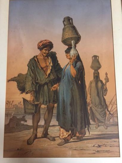 Amadéo PREZIOSI (1816-1882) Scène de vie au Caire, la marchande d'eau Lithographie...