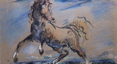 École du XXe siècle 
Cheval effrayé par la mer
Gouache.
Signée en bas à droite.
23...