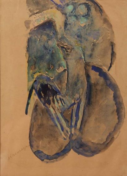 Pinchus KREMEGNE (1890-1981) 
Le Hibou, 1916
Aquarelle, signée en bas à gauche. 29,5...