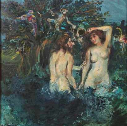 Walter SPITZER (né en 1927) 
Adam et Eve au paradis
Huile sur toile, signée en bas...