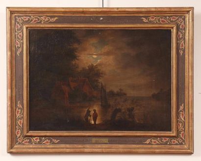 NEER Aert van der (Ecole de) 1603 - 1667 
Paysage fluvial au clair de lune avec deux...