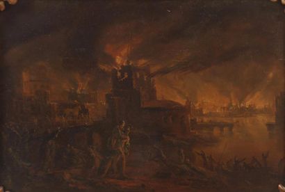 ECOLE HOLLANDAISE Première Moitié du XVIIIe siècle 1 - L'Incendie de Troie
Huile...