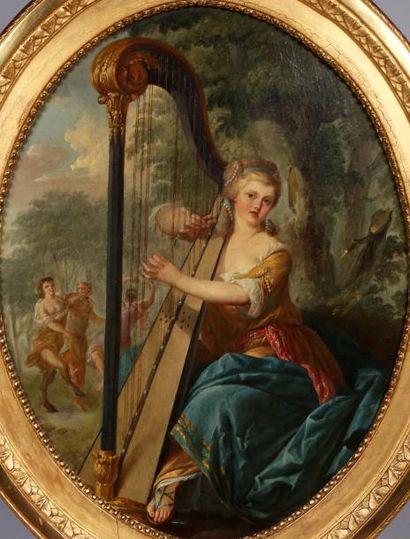 Huet Jean-Baptiste (1745 - 1811) attribué à 
Huile sur toile représentant une jeune...