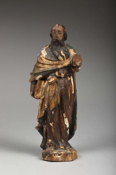 null Saint Jérôme debout. Bois sculpté polychrome et or.
Le Saint tient le Livre...