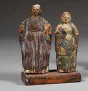 null Deux statuettes sur une même socle, la Vierge et Saint Joseph. Manquent les...