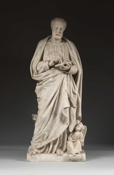 null Saint Matthieu l'évangéliste Sculpture en haut relief en marbre de Carrare Italie...