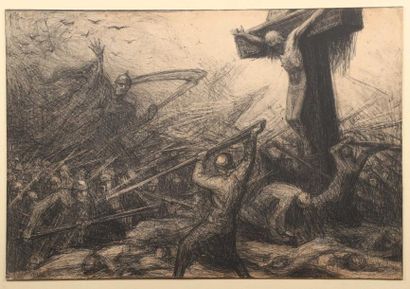 Jules Emile ZINGG (1882-1942) Fusain sur papier. La Grande Guerre: La Mort fauche...