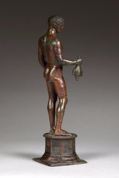 null Statuette de Mercure Le dieu est figuré nu, tenant une bourse dans la main droite,...