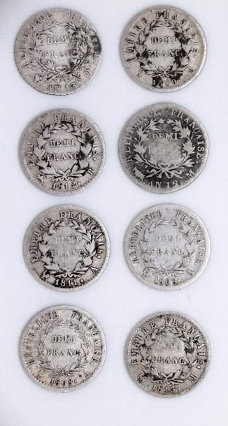 null Napoléon I (1804-1814). Lot de huit demi-francs du Consulat et de l'Empire:...
