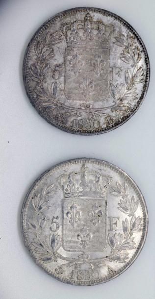 null CHARLES X (1824-1830). Lot de deux 5f, 1830 A et B. Superbes.