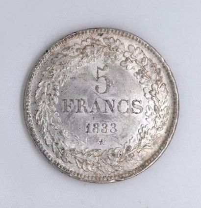 null BELGIQUE. Léopold I (1831-1865). 5 francs, 1833. Superbe.