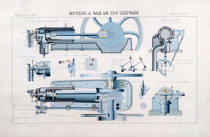 null Moteur à Gaz de 100 chevaux Ch. Dagbert, Année 1901'. Très fine dessin à la...