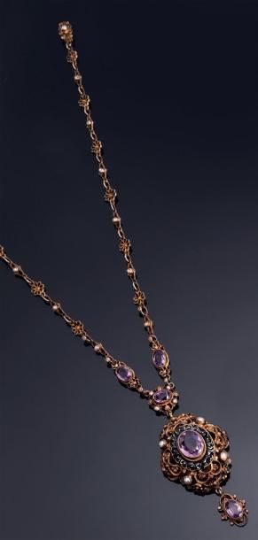 null Collier en vermeil (925°/00) à maillons alternant des motifs de fleurs et des...