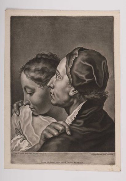 null [TENDRESSE]. Double portrait par Johann Baptista Piazetti gravé à la manière...