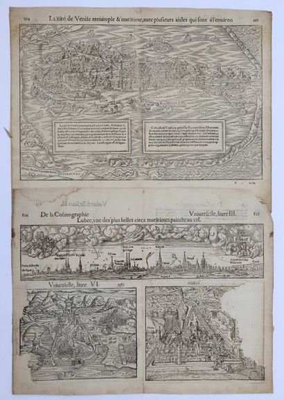 null [VENISE]. Vue d'oiseau de Venise et ses îles, gravure sur bois tiré de La Cosmographie...