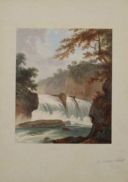 Godefried ENGELMANN (1788-1839) Cascades, Paysages, Rochers Ensemble de 6 aquarelles...
