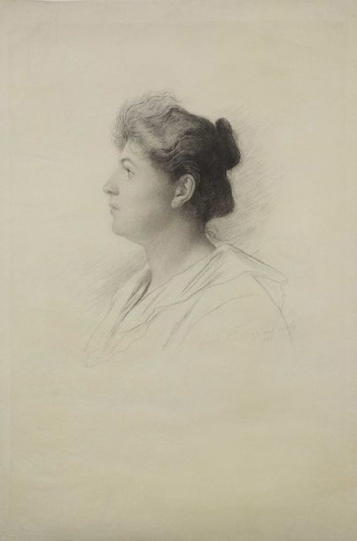 Leopold FLAMENG (1831- 1911) Portrait de femme en buste de profil gauche sur papier...