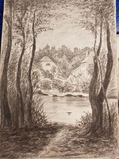 null Carnet/ALBUM de croquis et dessins de paysages du XIXème s., partiellement ...