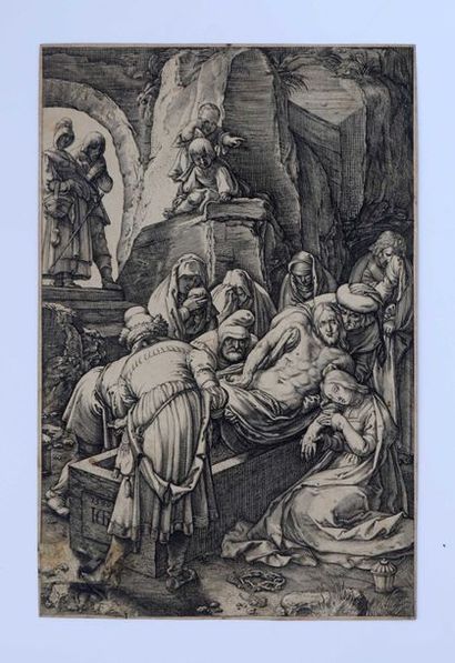 GOLTZIUS, Hendrik (1558-1617) ‘La mise au tombeau' 1596. Burin, coupé à l'intérieur...