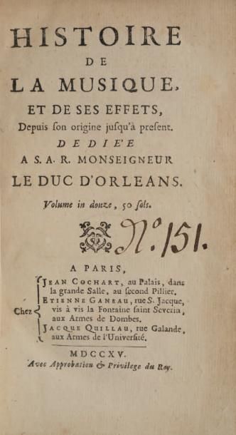 BOURDELOT, Pierre - BONNET, Pierre et Jacques. Histoire de la musique et de ses effets,...