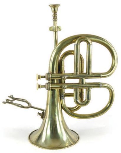 null Cornet en laiton à deux pistons Stoezel, signé ‘Muller à Lyon', v.1835.
Diamètre...