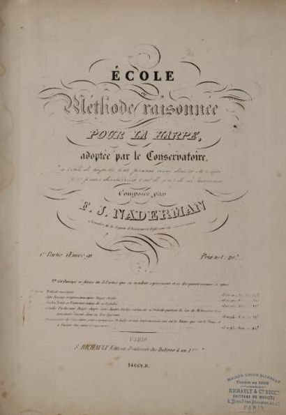 NADERMANN, F. J. Ecole ou Méthode raisonnée pour la Harpe adopté par le Conservatoire...,...