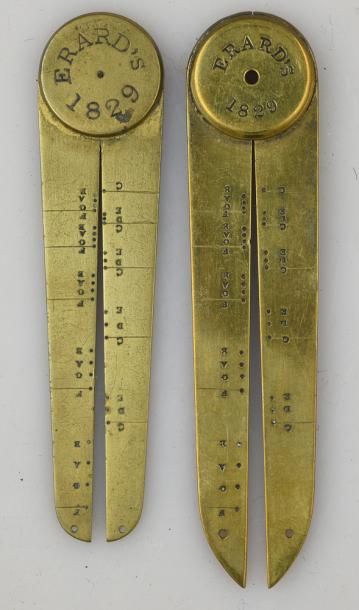 null Deux calibres pour cordes en laiton signé ‘Erard's 1829'. L. 9.8 x 8.9 cm.