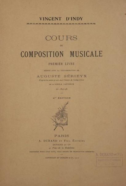 D'INDY, Vincent & SERIEYX, Auguste. Cours de composition musicale, premier livre,...