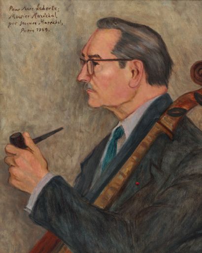 null Portrait de Maurice Maréchal, avec son violoncelle et sa pipe, par son fils...