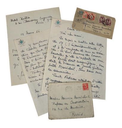THIBAUD, Jacques. (1880-1953) Violoniste. Deux L. A. S. avec enveloppes, 20 avril...